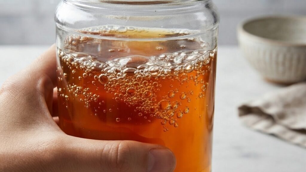 Cup with natural anti-inflammatory tea of turmeric and ginger for joint health.